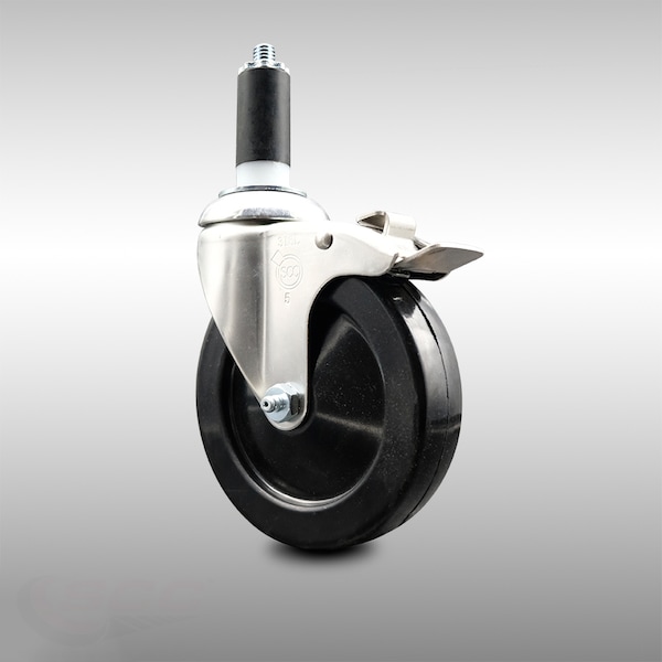 5 Inch 316SS Soft Rubber Swivel 1-3/8 Inch Expanding Stem Caster Lock Brake SCC